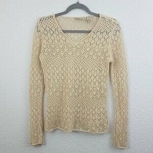 𝅺apostrophe blouse small cream tan loose knit